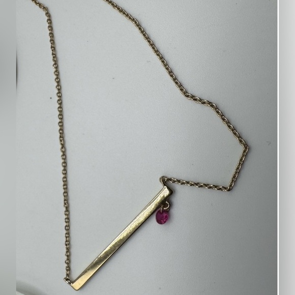 Elizabeth & James Gold Bar Necklace with Pink Accent - Picture 1 of 2